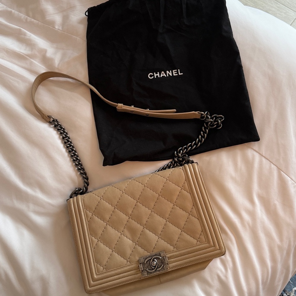 CHANEL Tan Quilted Leather Crossbody Bag